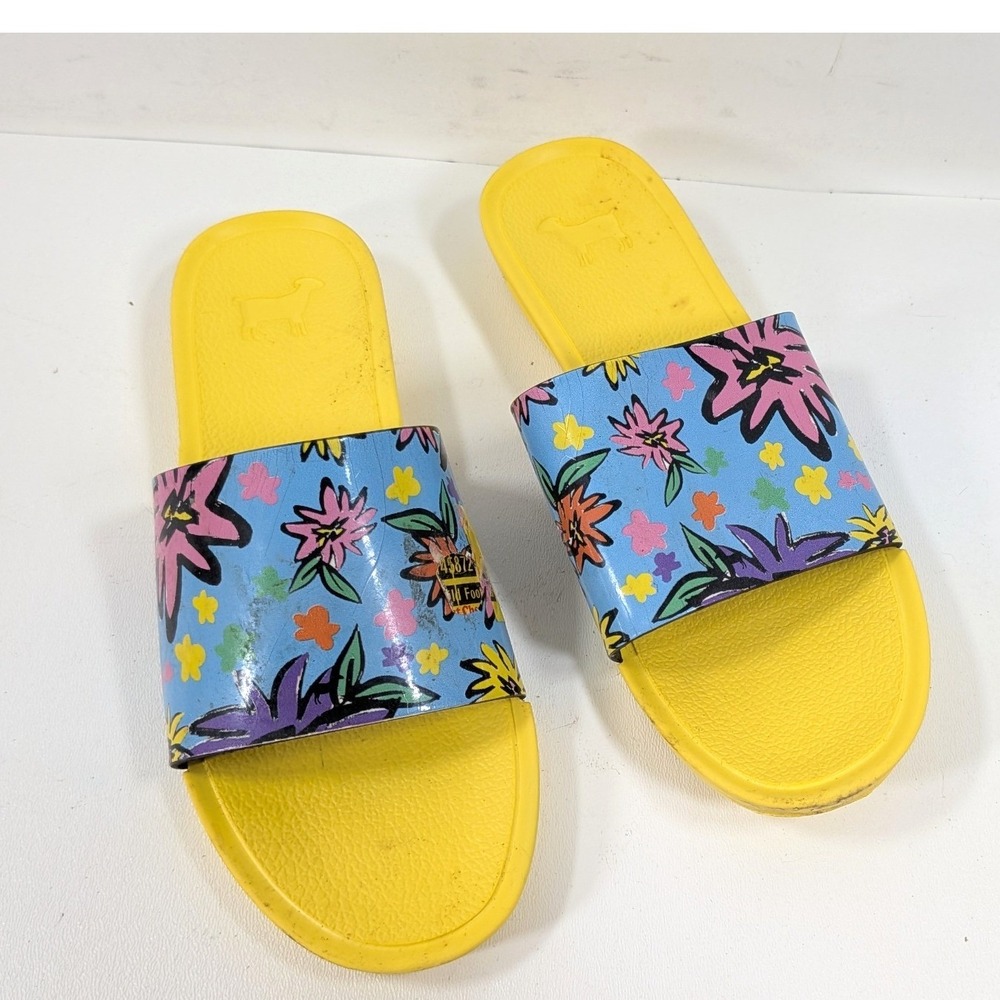 GOAT Slide K Yellow Blue Floral Print Sandals 34GK035 Kids US 2.5 EU 34.5